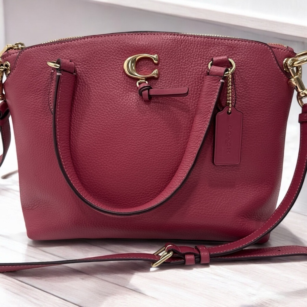 Coach Remi Satchel Pink Pebbled Leather Zipper Closure Shoulder Bag - Picture 7 of 13